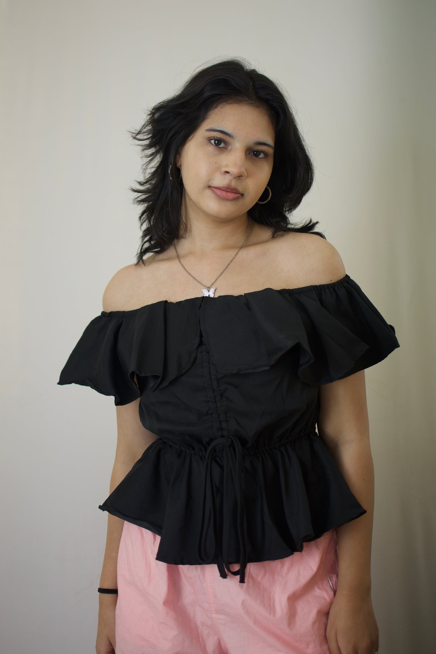 Elegant Black Off-Shoulder Peplum Top