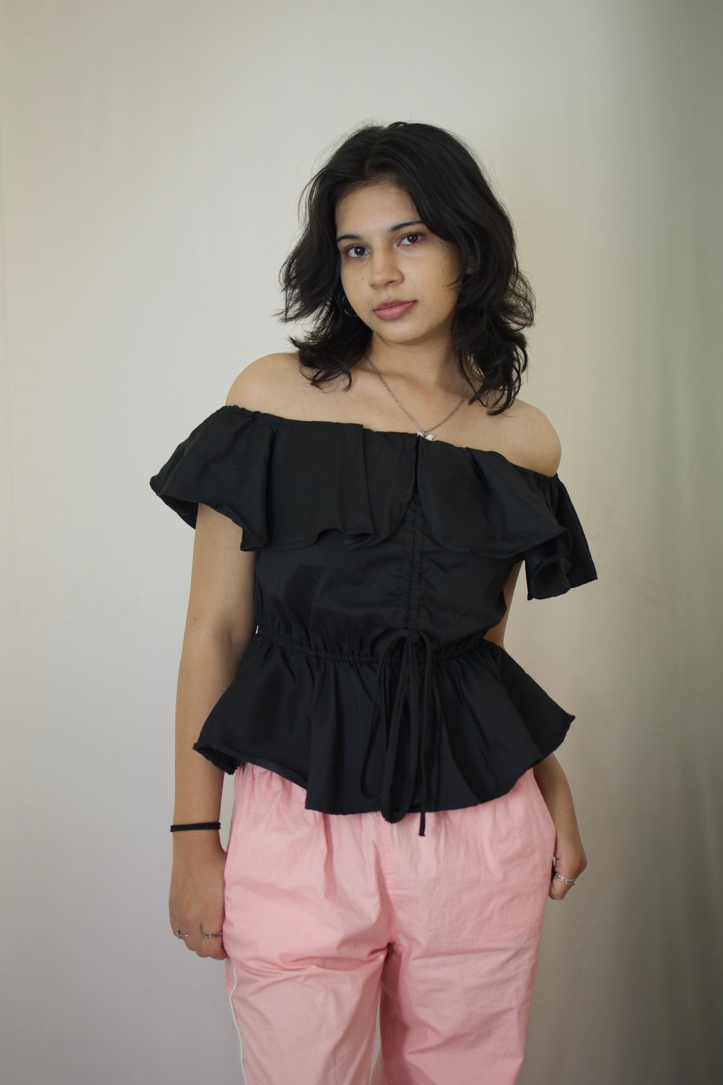 Elegant Black Off-Shoulder Peplum Top