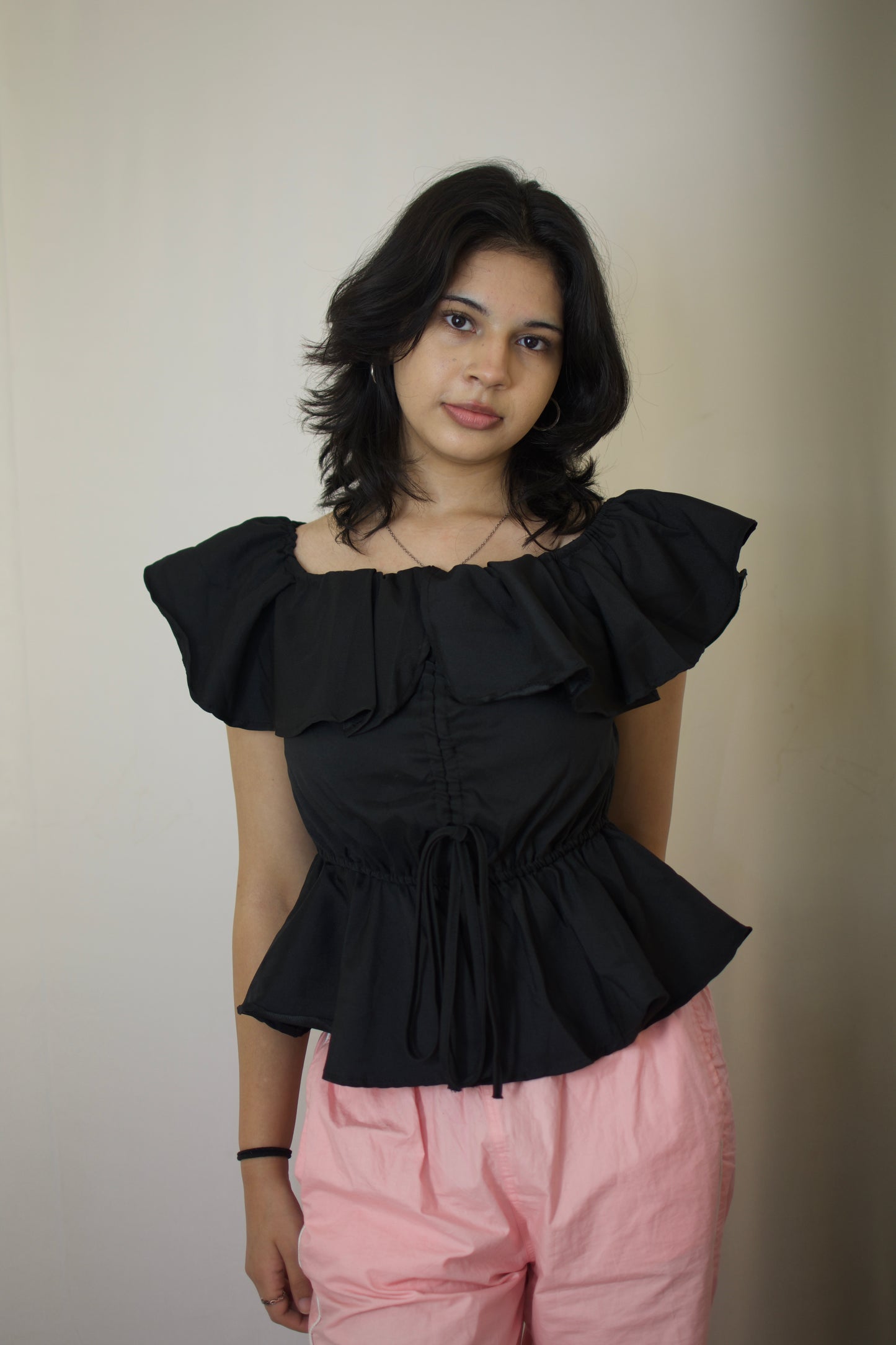 Elegant Black Off-Shoulder Peplum Top