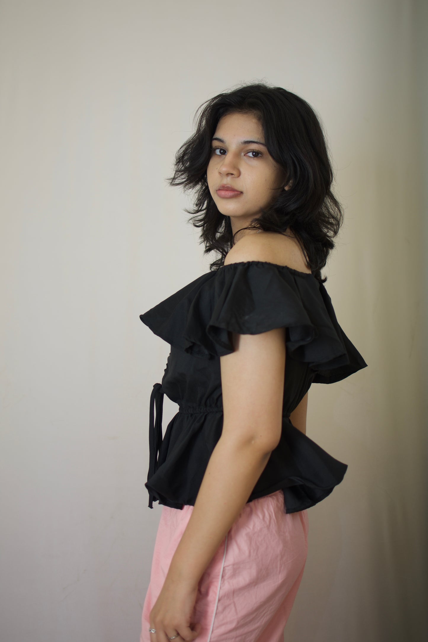 Elegant Black Off-Shoulder Peplum Top