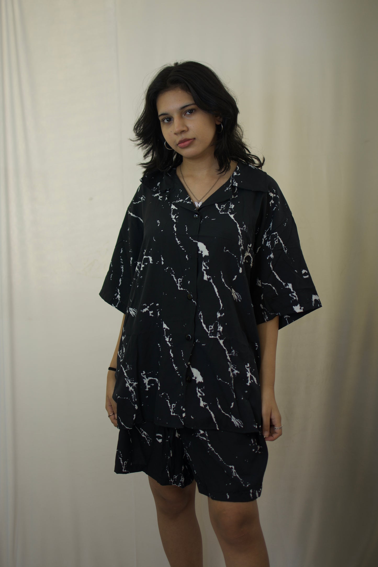 Black Marble-Print Co-Ord Set