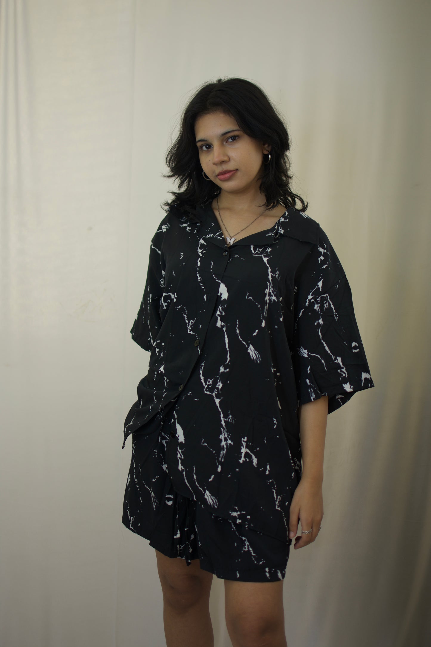 Black Marble-Print Co-Ord Set