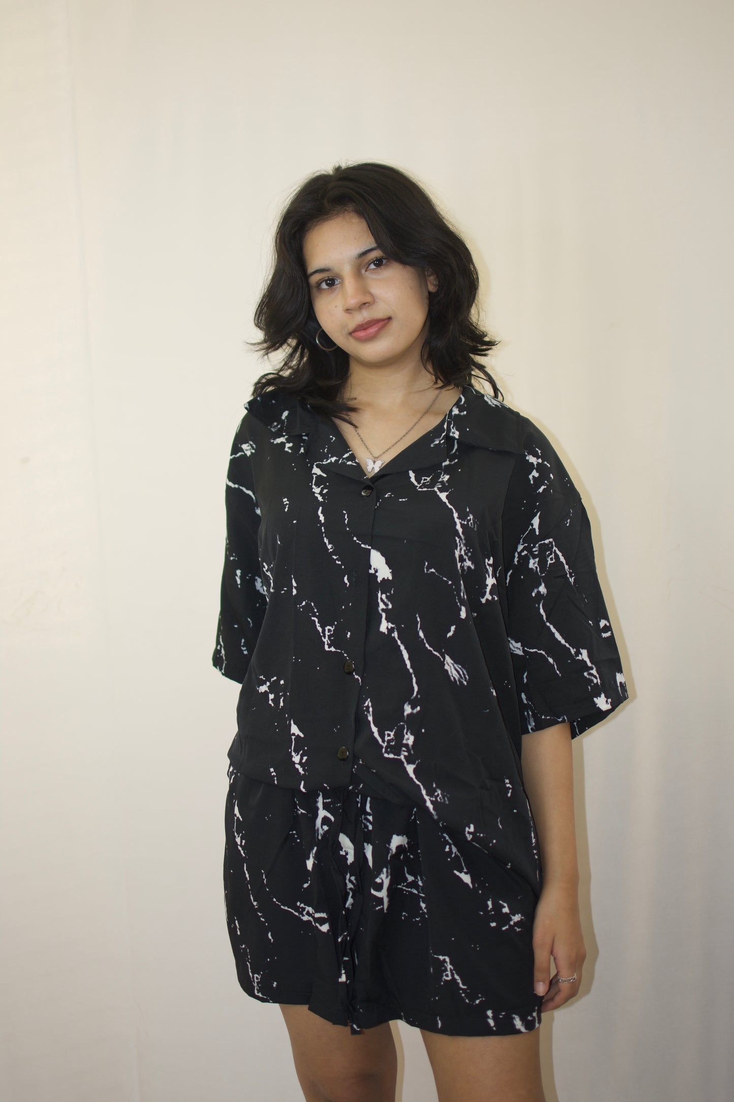 Black Marble-Print Co-Ord Set