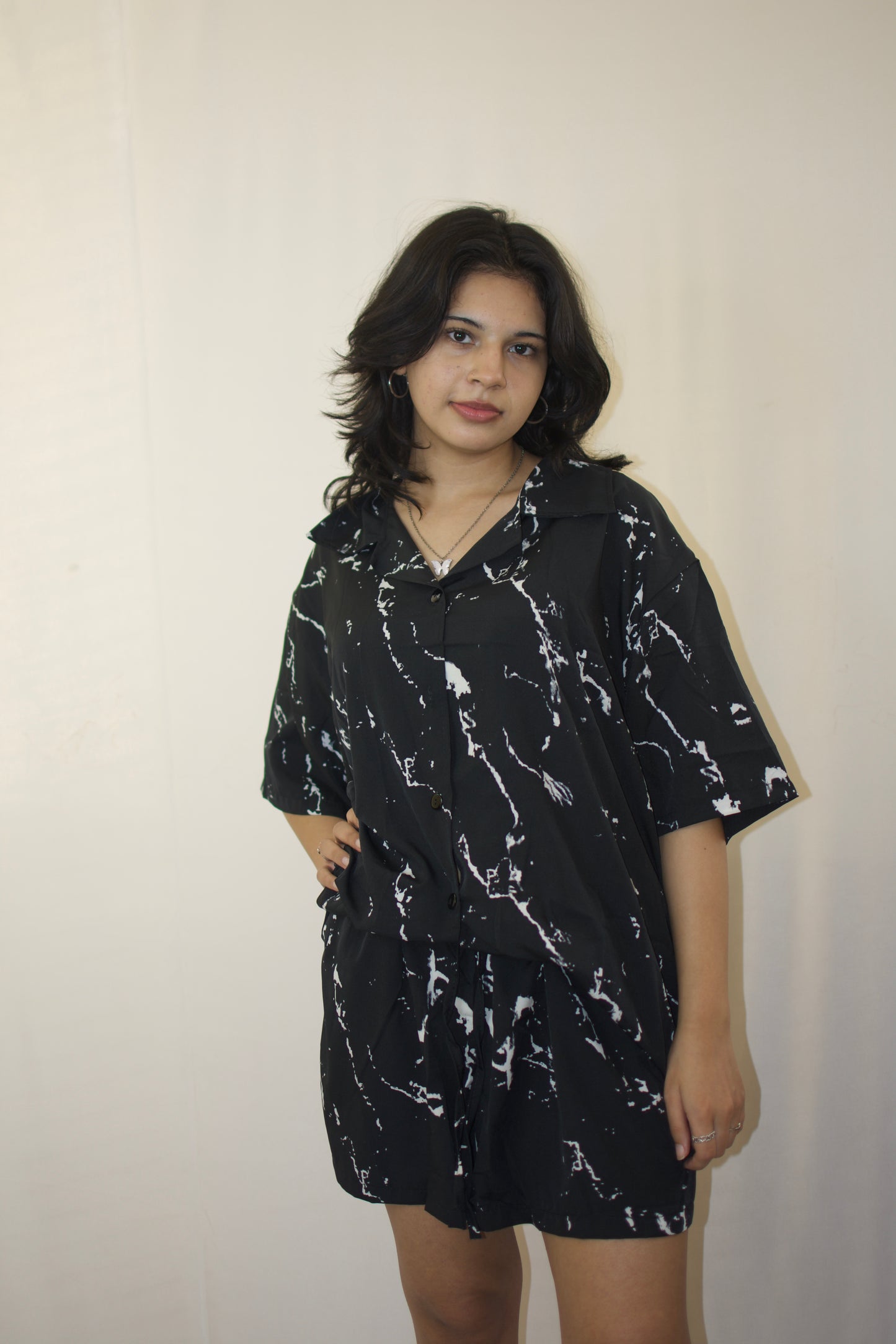 Black Marble-Print Co-Ord Set