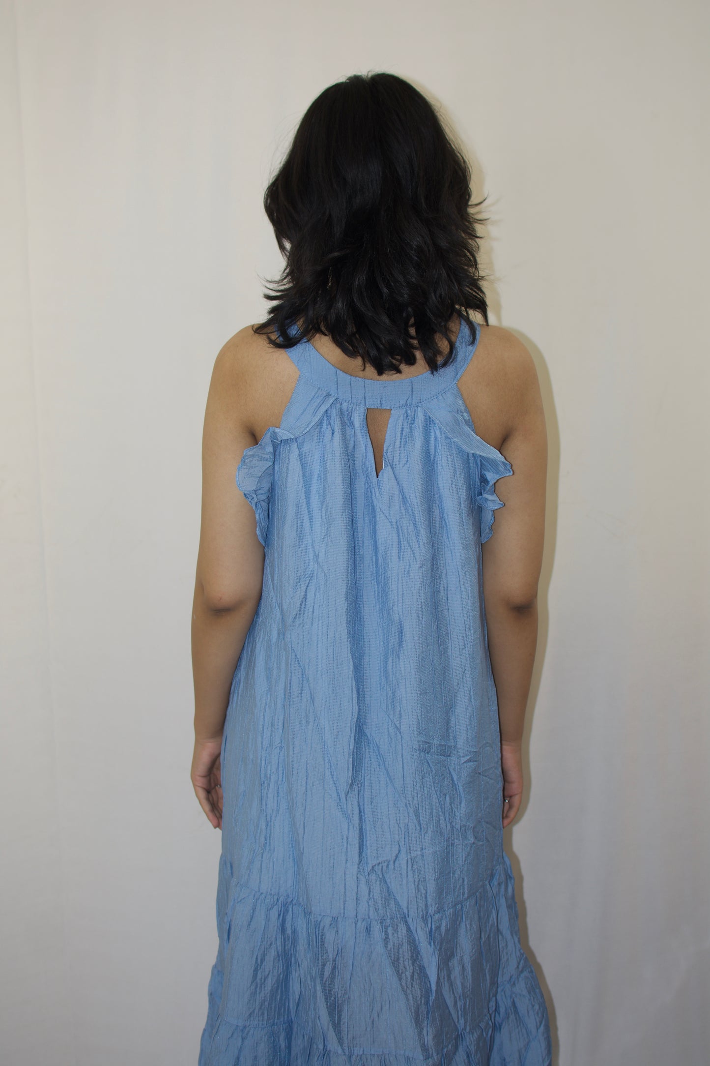 Blue Bow-Neck Maxi Dress