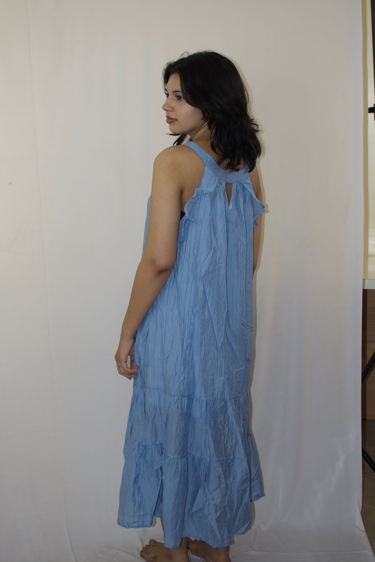 Blue Bow-Neck Maxi Dress