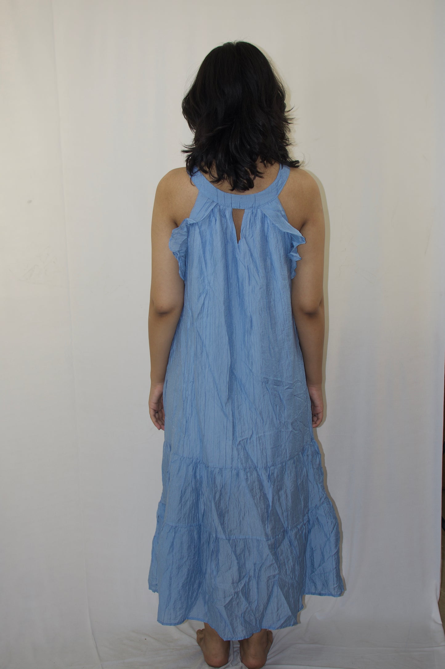 Blue Bow-Neck Maxi Dress