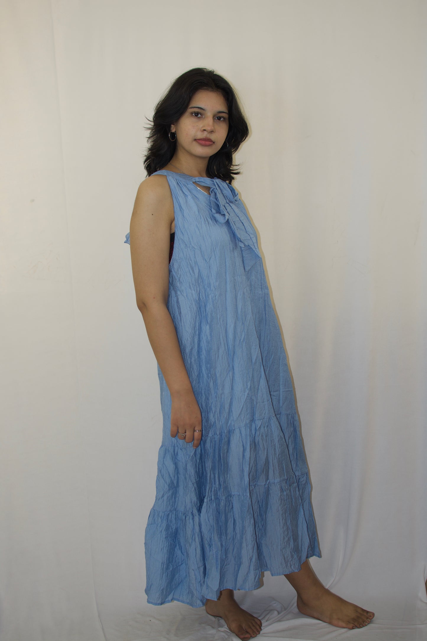 Blue Bow-Neck Maxi Dress