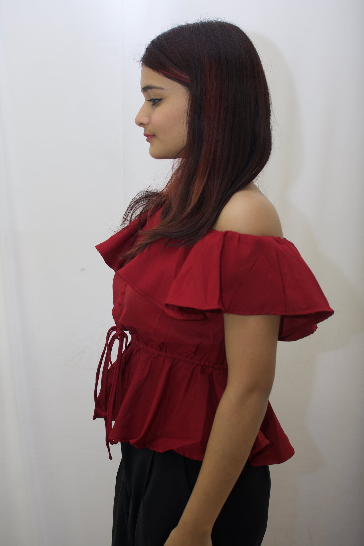 Chic Off-Shoulder Peplum Top in Red