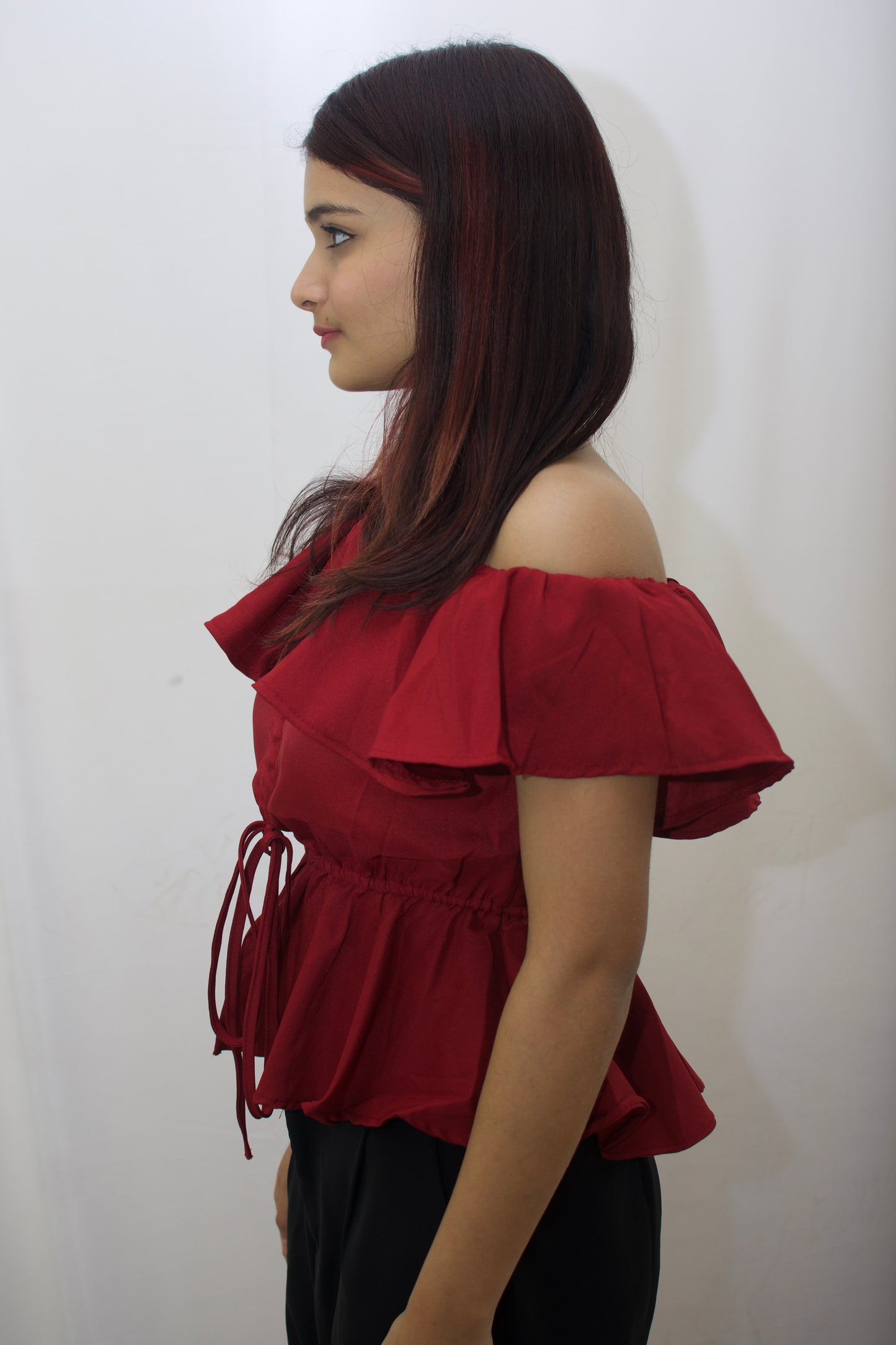 Chic Off-Shoulder Peplum Top in Red
