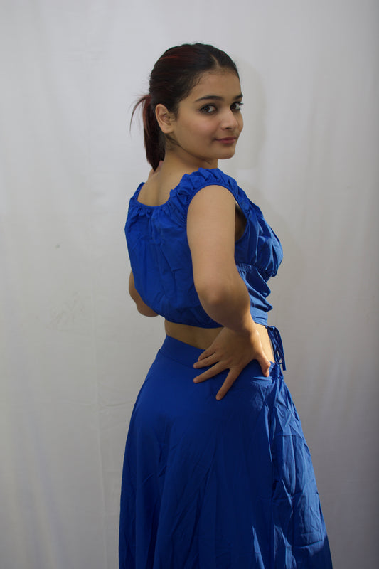 Blue Bow-Neck Maxi Dress