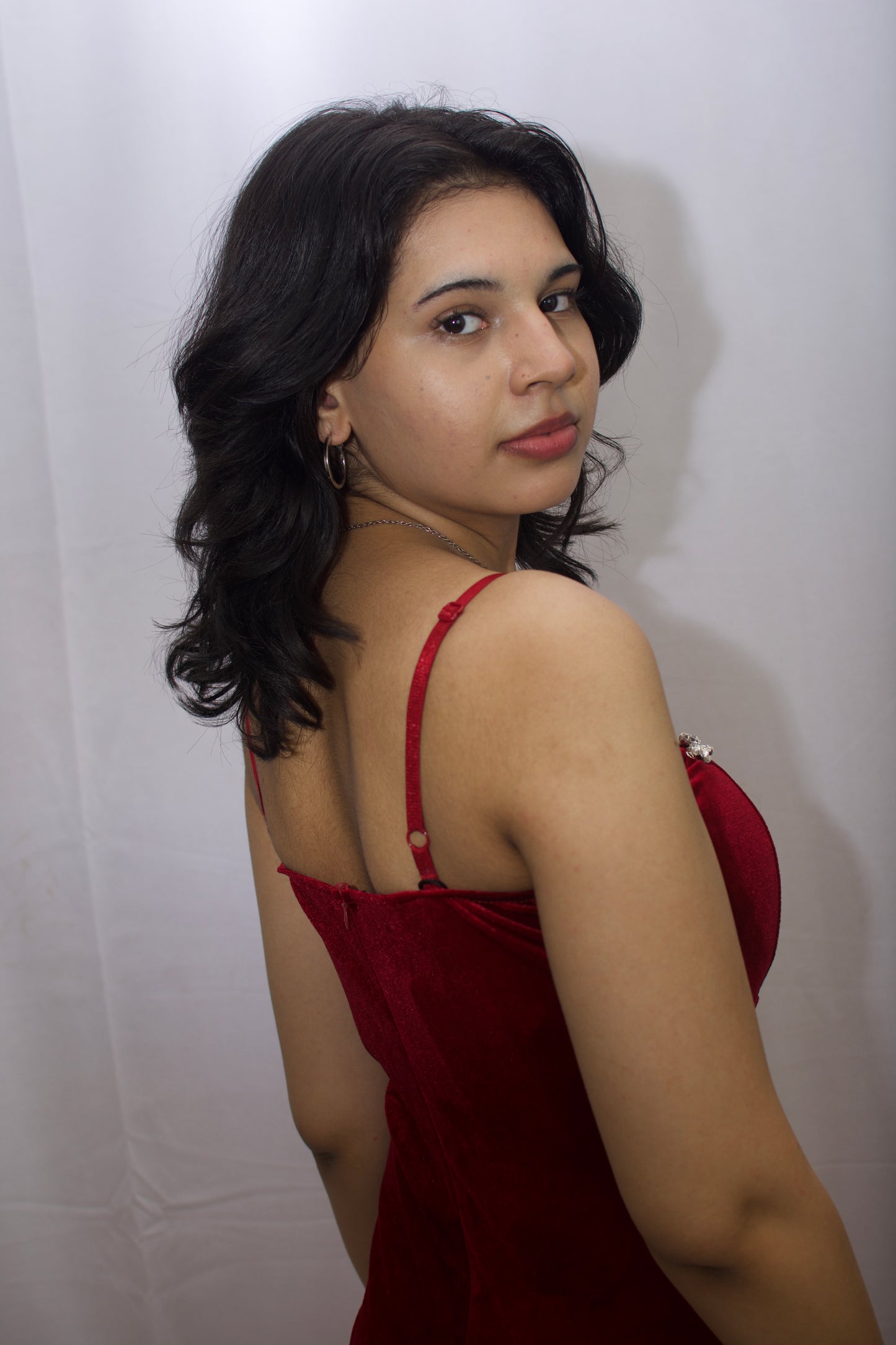 Diamond Line Velvet Midi Dress - Red