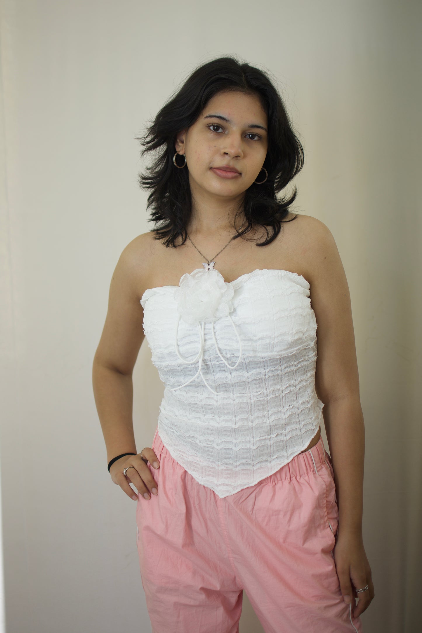 Elegant Rose Tube Top - White Lace