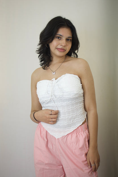 Elegant Rose Tube Top - White Lace