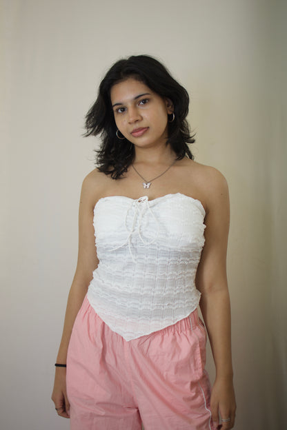 Elegant Rose Tube Top - White Lace