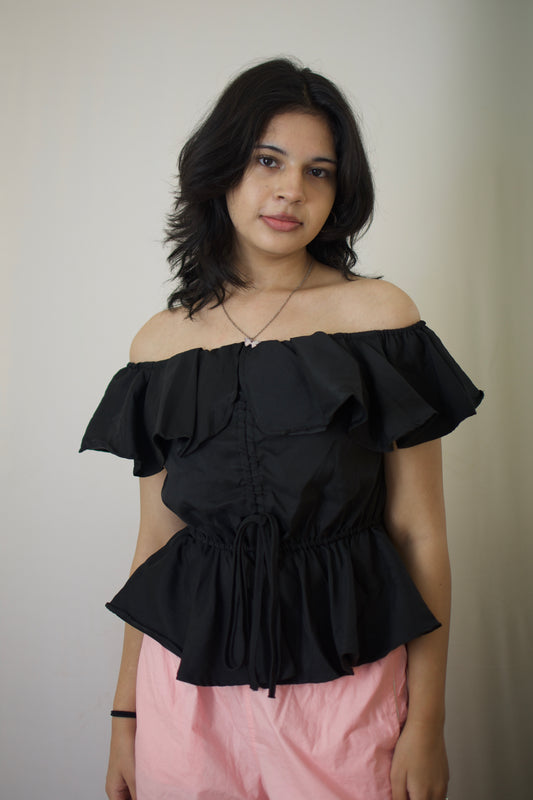 Elegant Black Off-Shoulder Peplum Top