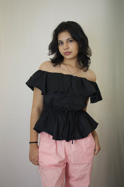 Elegant Black Off-Shoulder Peplum Top