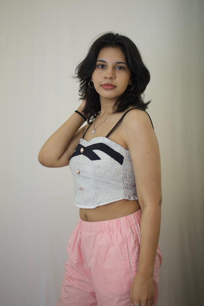 Two-Tone Solid Tie Crop Top – Chic & Bold Statement Piece