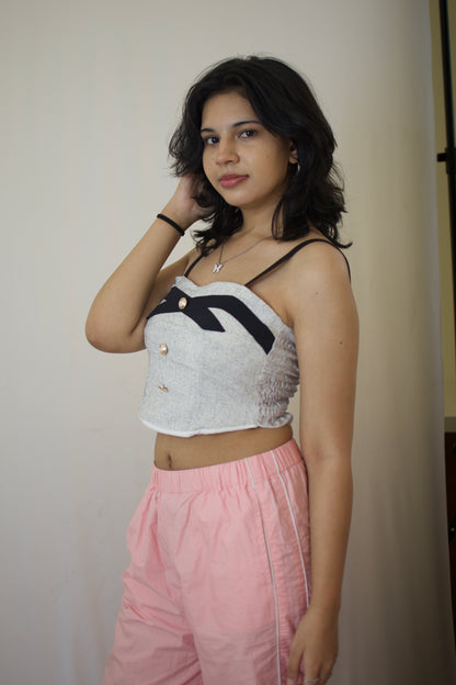 Two-Tone Solid Tie Crop Top – Chic & Bold Statement Piece