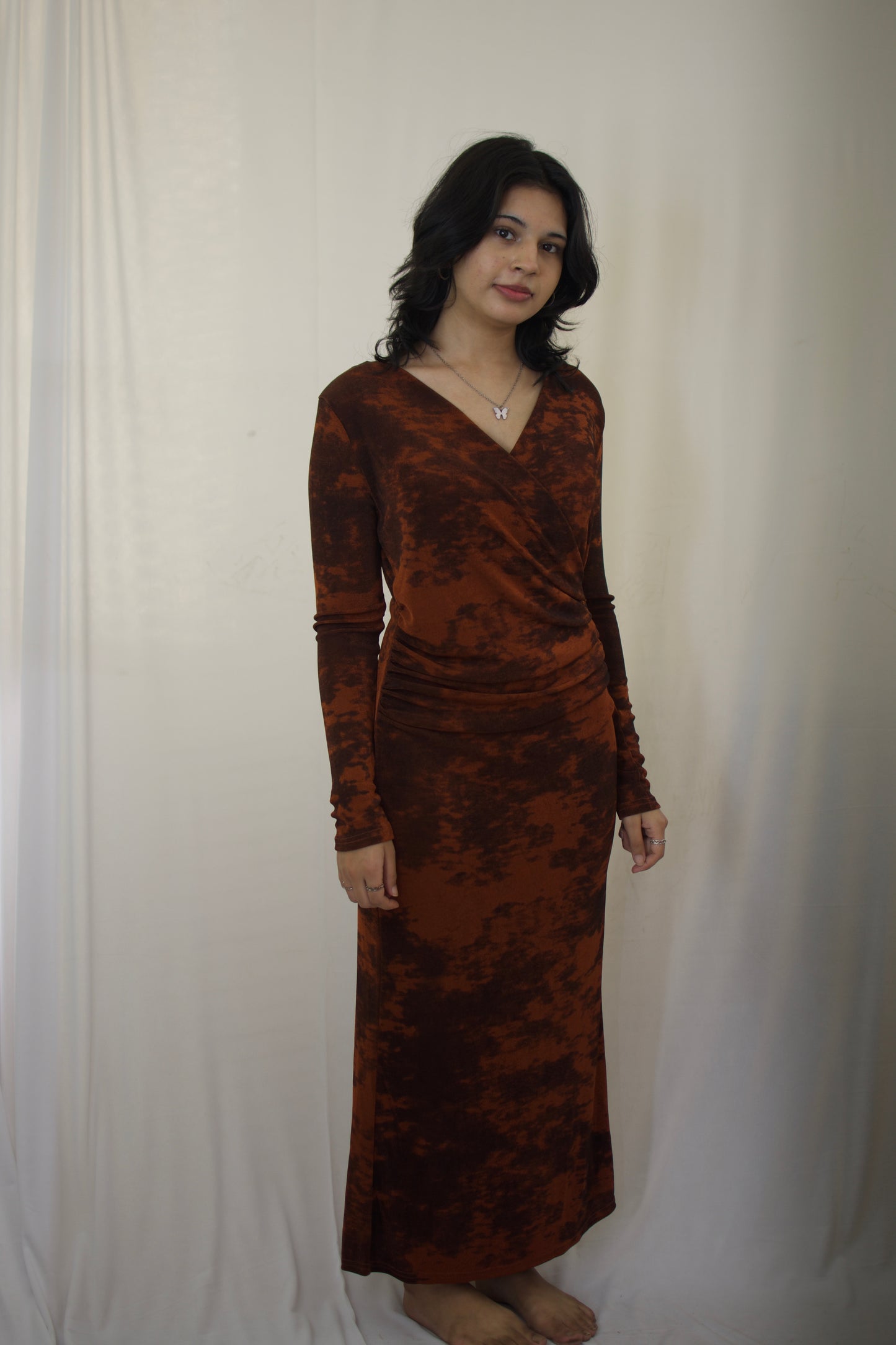 Elegant Rust Cloud Wrap Maxi Dress