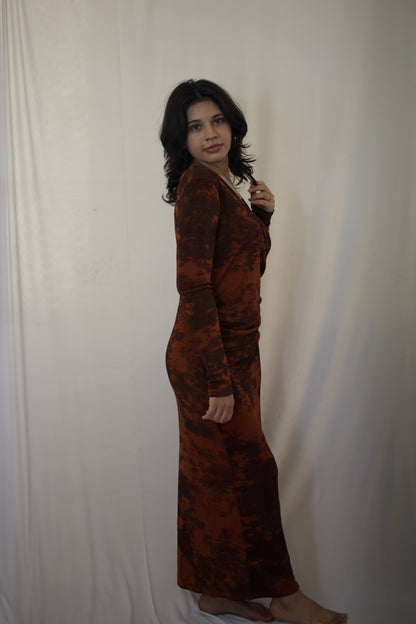 Elegant Rust Cloud Wrap Maxi Dress