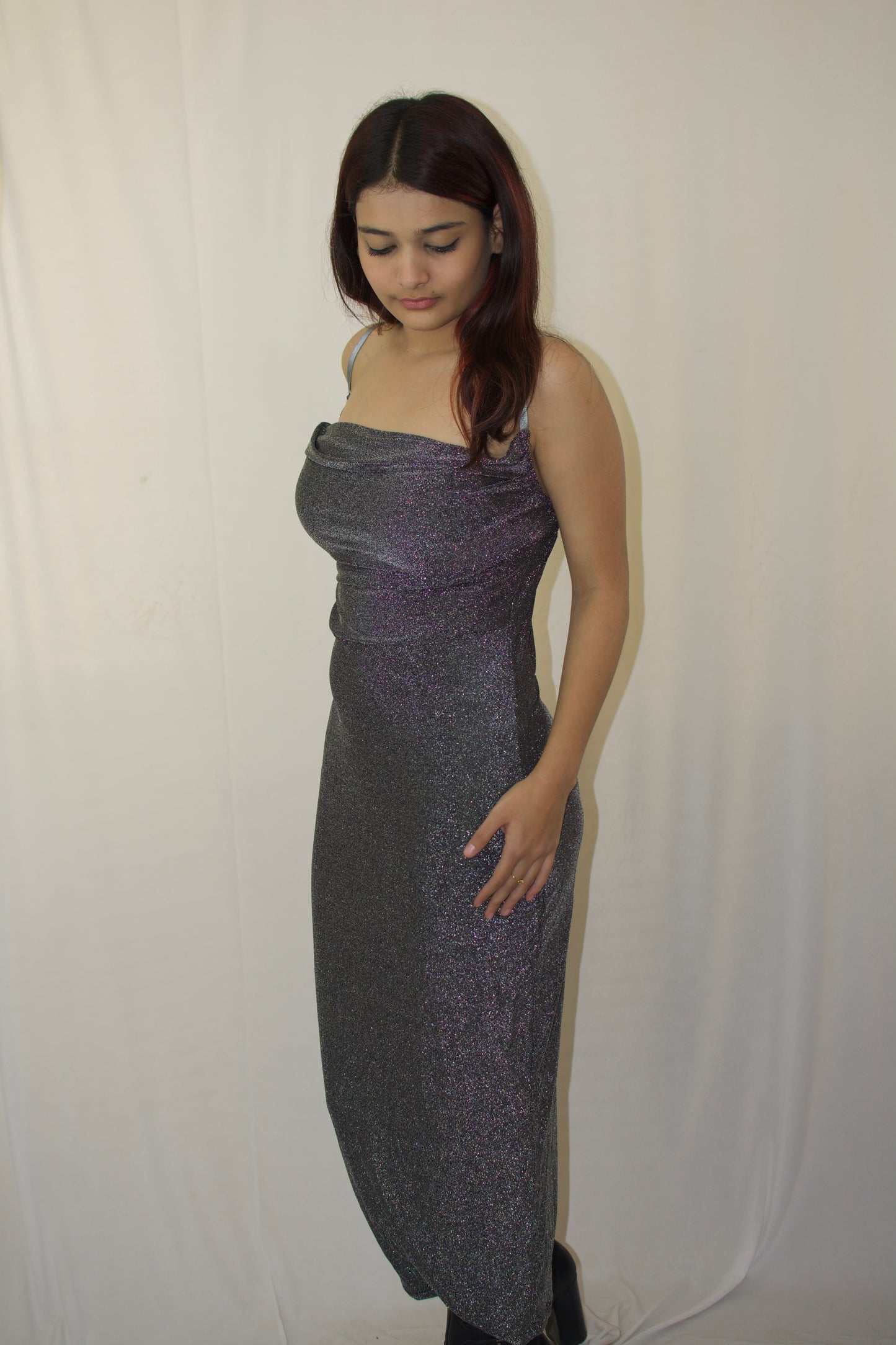 Elegant Metallic Sparkle Evening Gown