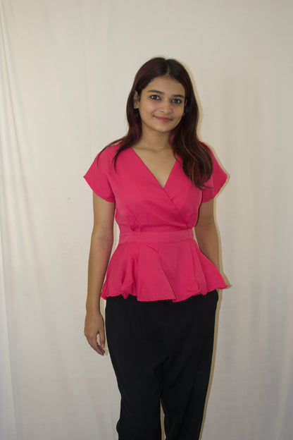 Hot Pink Wrap Peplum Top