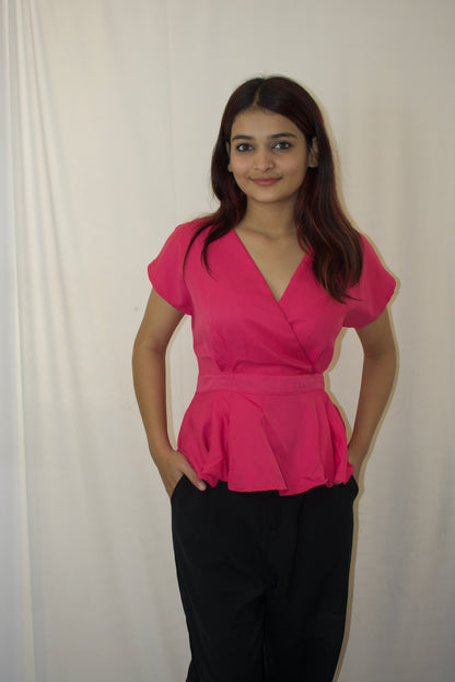 Hot Pink Wrap Peplum Top