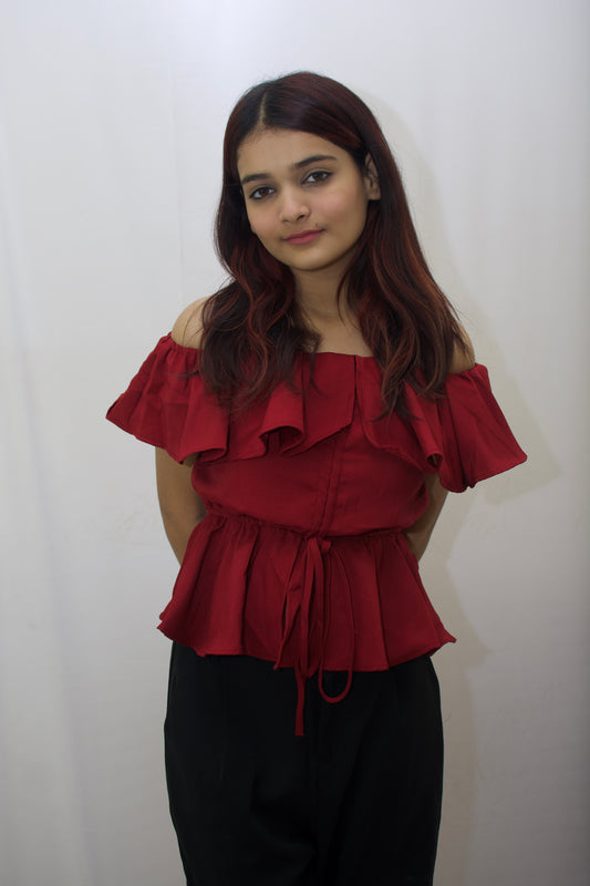 Chic Off-Shoulder Peplum Top in Red