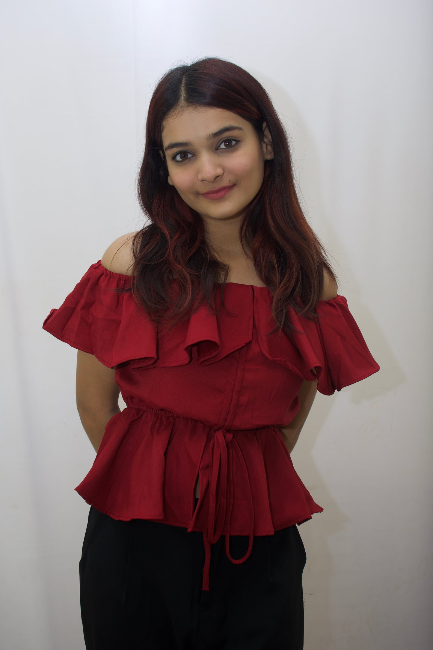 Chic Off-Shoulder Peplum Top in Red