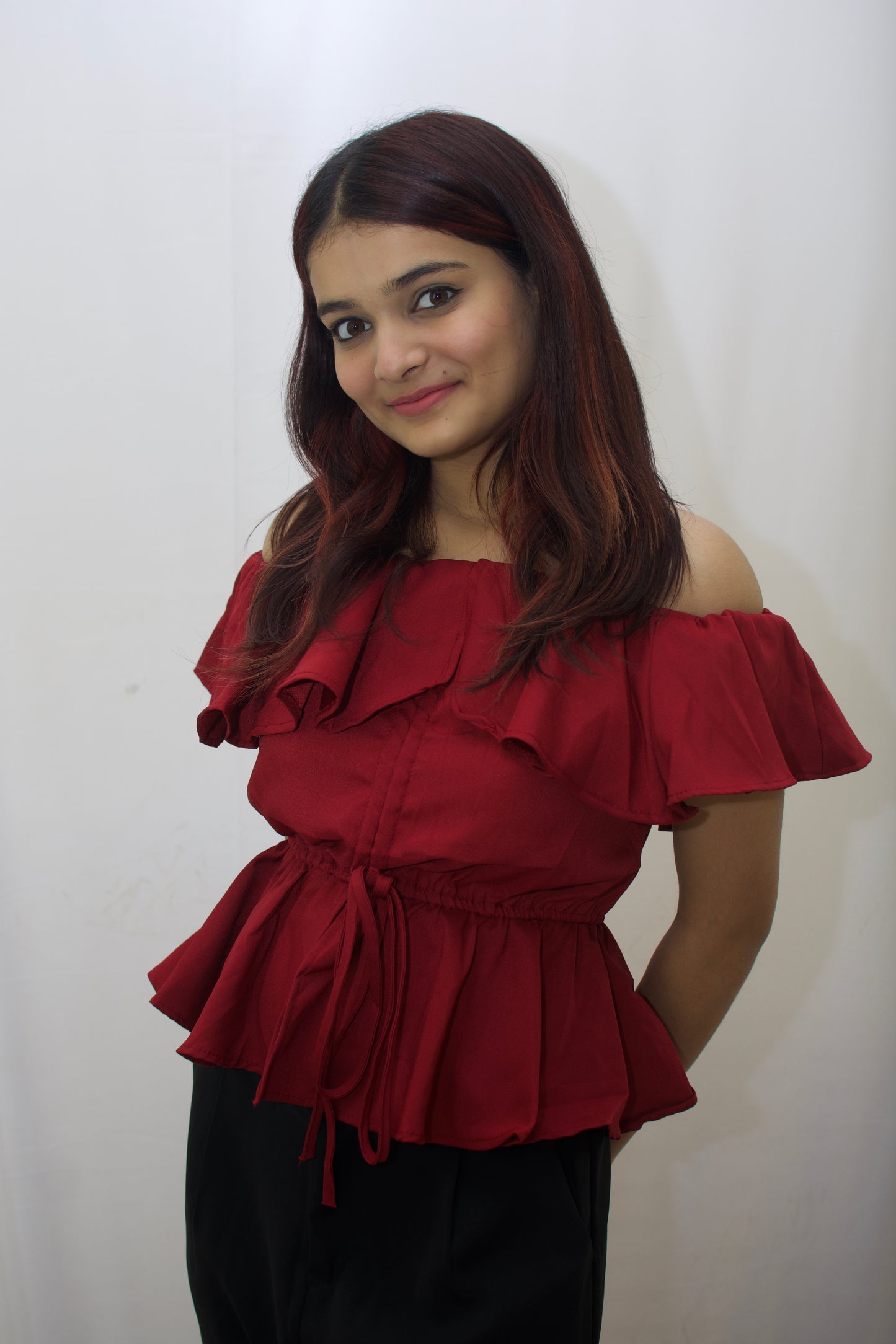 Chic Off-Shoulder Peplum Top in Red