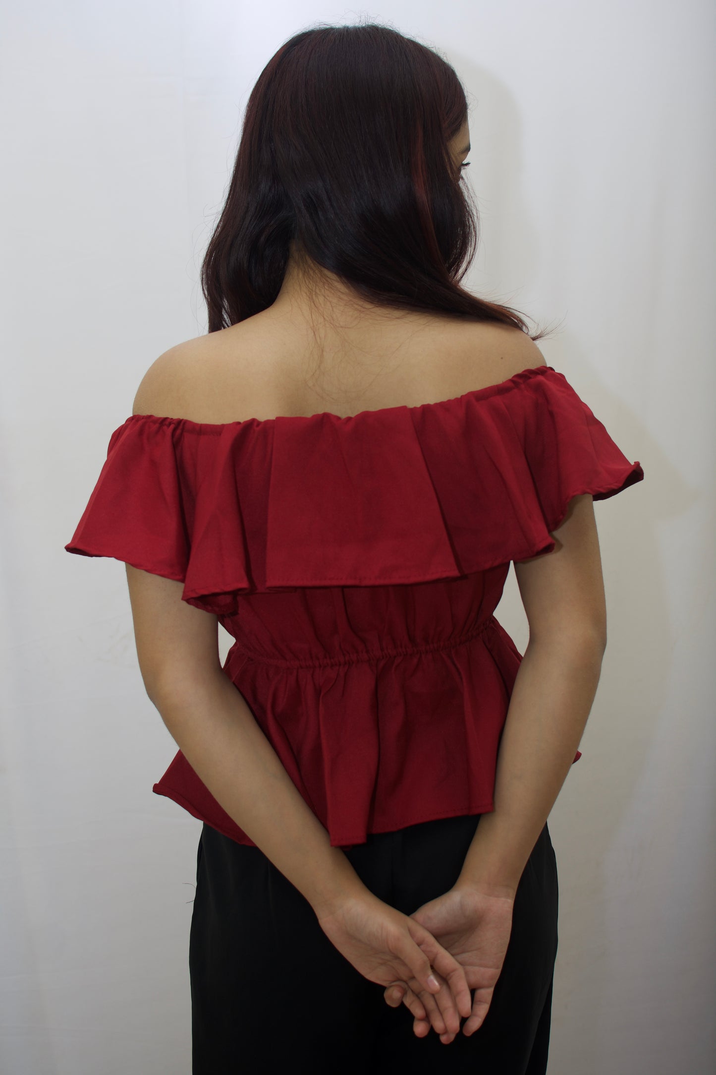 Chic Off-Shoulder Peplum Top in Red