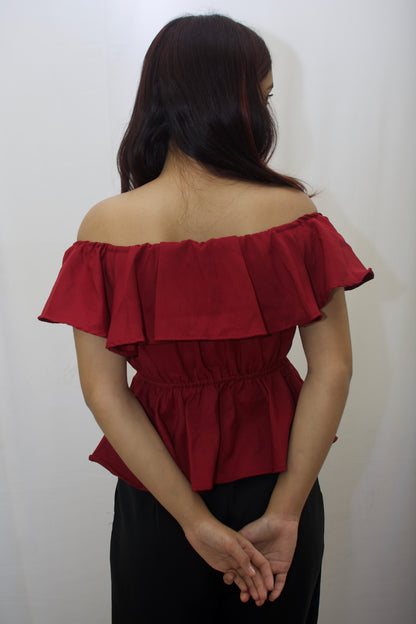 Chic Off-Shoulder Peplum Top in Red