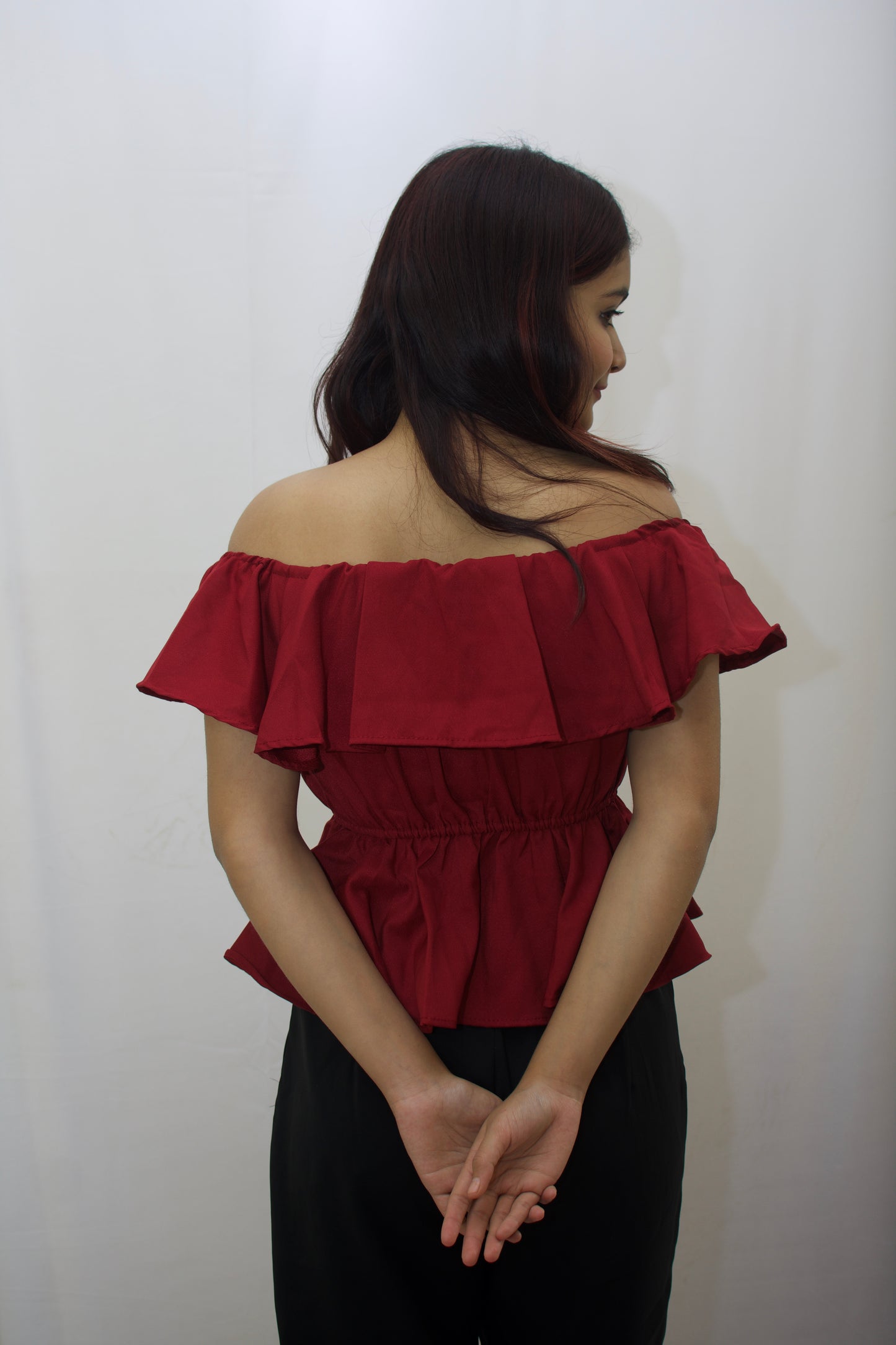Chic Off-Shoulder Peplum Top in Red