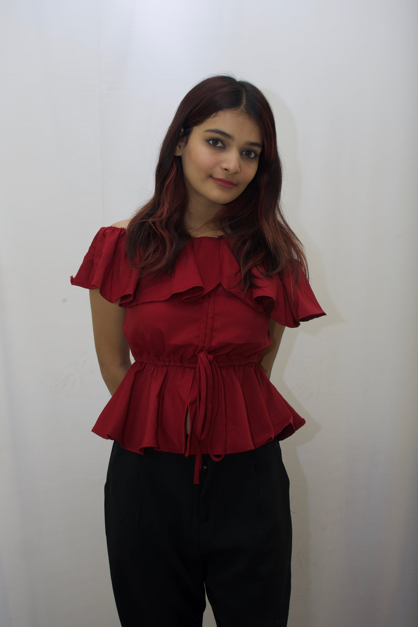 Chic Off-Shoulder Peplum Top in Red