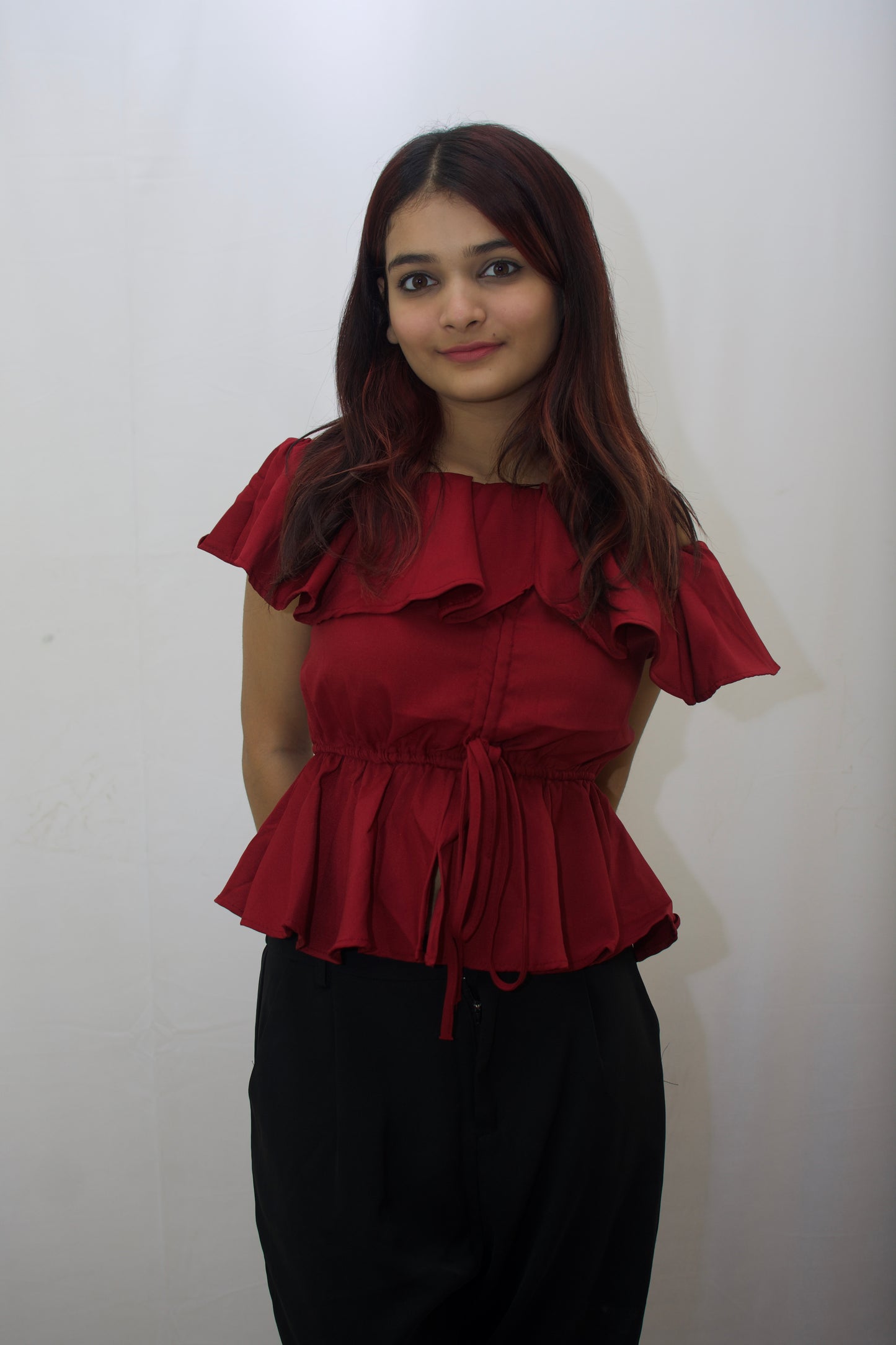 Chic Off-Shoulder Peplum Top in Red