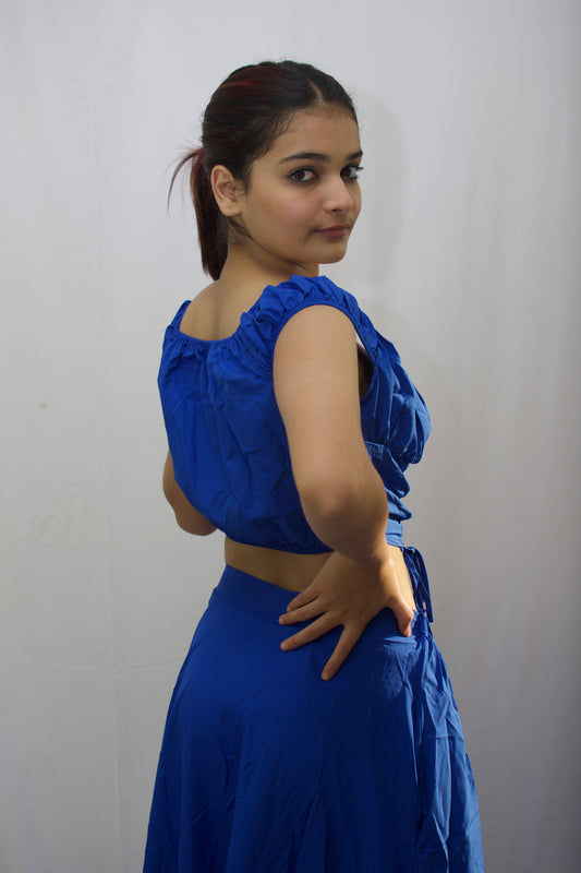 Blue Bow-Neck Maxi Dress