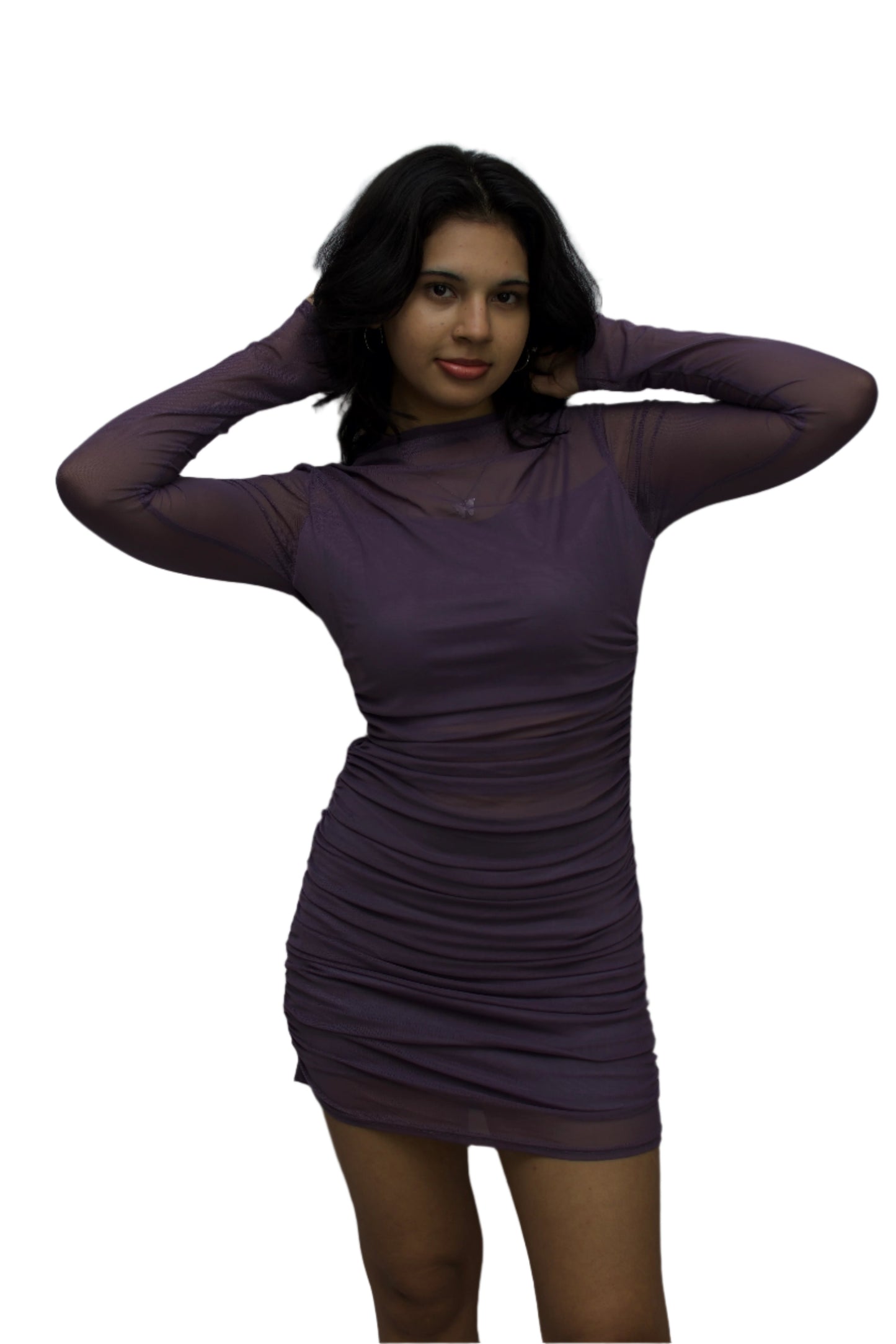 Elegant Sheer Ruched Bodycon Dress - Lavender Bliss