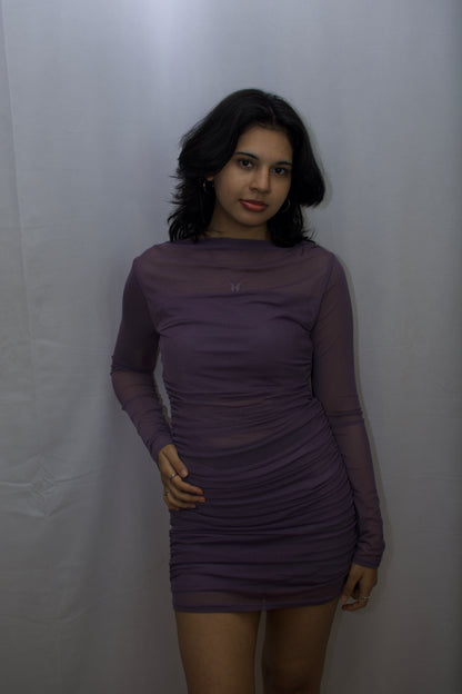 Elegant Sheer Ruched Bodycon Dress - Lavender Bliss